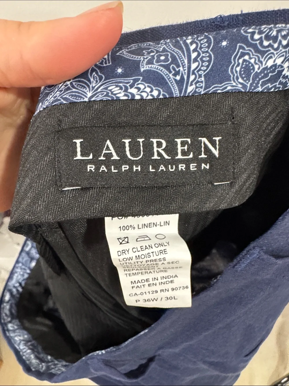 Lauren Ralph men’s black label Navy Linen dress Pants preppy coastal